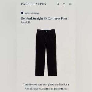 Black Corduroy Pants polo, Ralph Lauren boy size 100% cotton